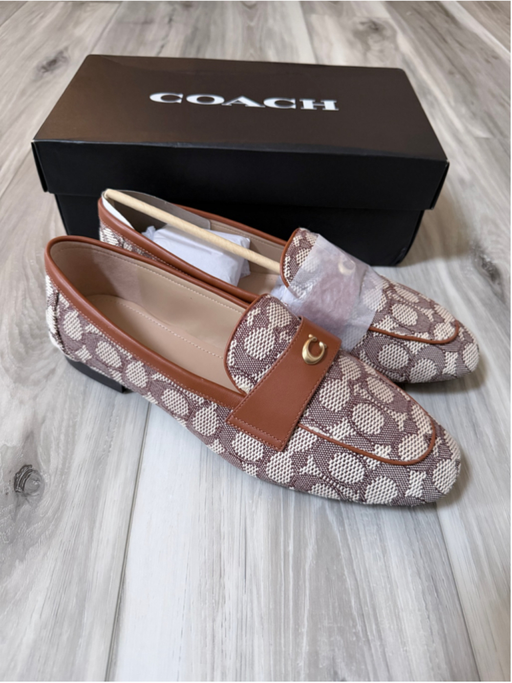 Coach Signature Jacquard Loafers Cocoa Brown Leather Women Size 11 CCD68 NIB
